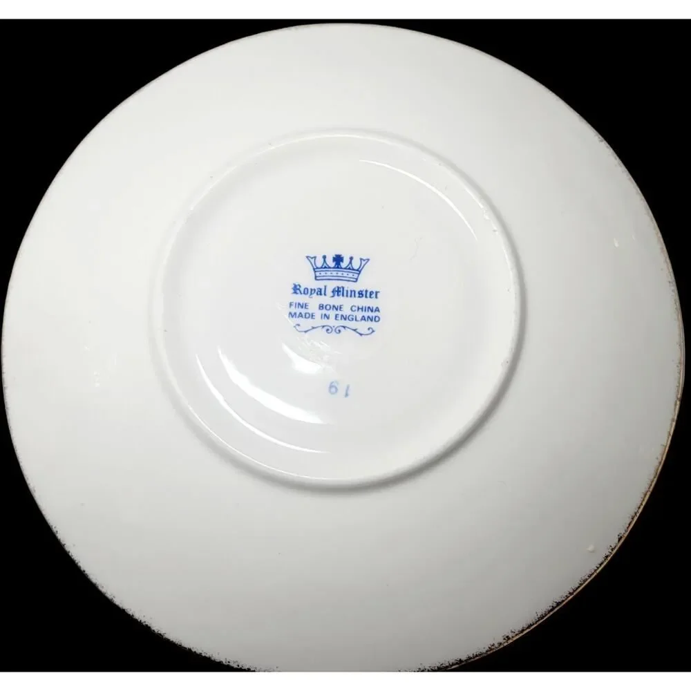 RARE VINTAGE ROYAL MINSTER TEA CUP AND SAUCER FINE BONE CHINA FLOWERS AND FRUITS